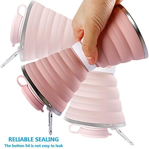 Collapsible Water Bottle, Camping Cup With Carabiner, Reuseable Silicone Foldable Leak Proof Portable Sports Travel Water Bottles For Outdoor, Travel Gym Hiking, BPA Free, Cycling Cups with Carabiner - Image 3