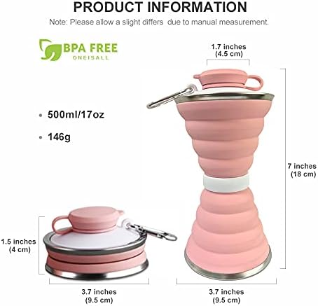 Collapsible Water Bottle, Camping Cup With Carabiner, Reuseable Silicone Foldable Leak Proof Portable Sports Travel Water Bottles For Outdoor, Travel Gym Hiking, BPA Free, Cycling Cups with Carabiner - Image 6