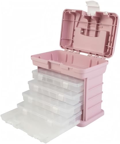 Portable Tool Box - Small Parts Organizer with Drawers and Customizable Compartments for Hardware, Fishing Tackle, Beads, or Crafts by Stalwart (Pink) - Image 2