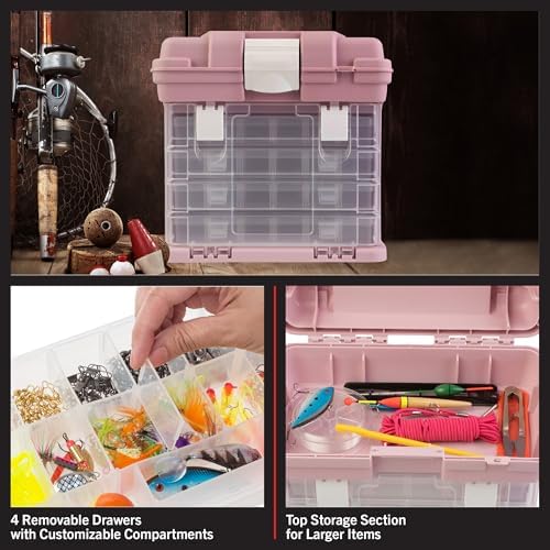 Portable Tool Box - Small Parts Organizer with Drawers and Customizable Compartments for Hardware, Fishing Tackle, Beads, or Crafts by Stalwart (Pink) - Image 4